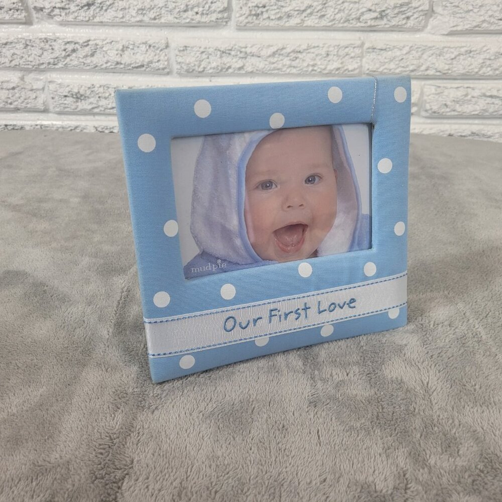 Mud Pie Baby Talk Blue Cloth Photo Frame 4x6 Boy Nursery Decor Baby Shower S97E